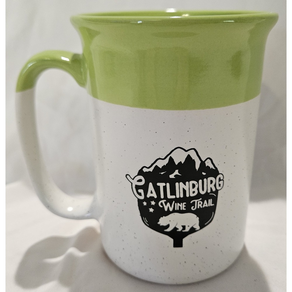 Gatlinburg‎ Wine Trail Ceramic Coffee Mug Green White Speckled Bear Mountains
